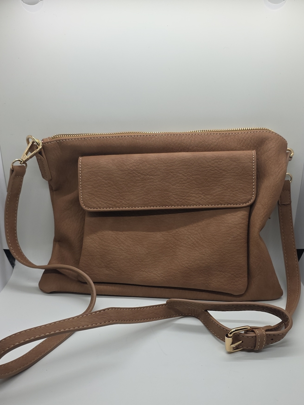 Shiraleah Tan Pebbled Crossbody Bag with Front Flap Pocket